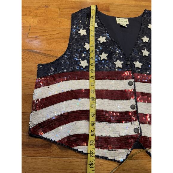 The Quaker Factory‎ Sequins Vest Red White Blue flag 4th of July & flags USA, 1X - Picture 7 of 10